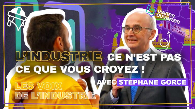 Stéphane Gorce échangeant sur la réindustrialisation de la France lors d'une interview sur le stand des métiers
